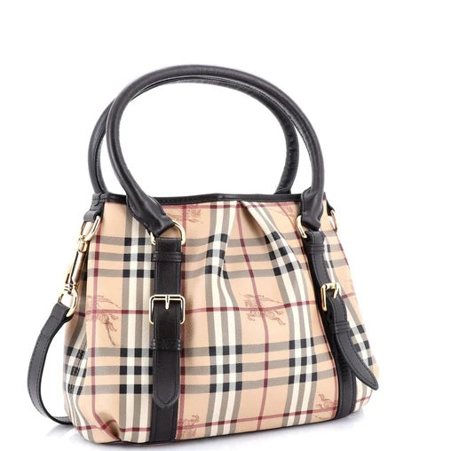 Burberry Northfield Convertible Tote Haymarket Coated Canvas Small