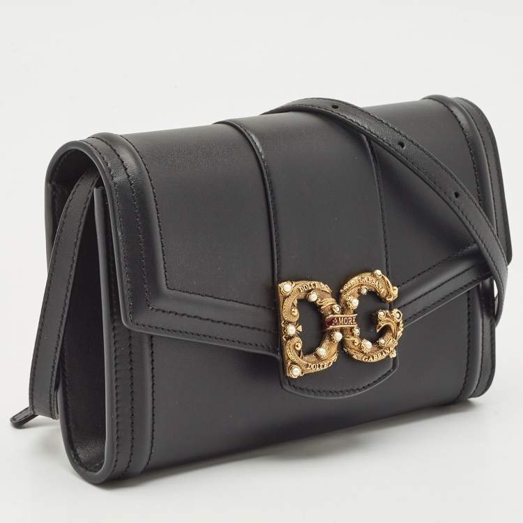 New Dolce & Gabbana Dolce & Gabbana Black Leather DG Amore Clutch Bag