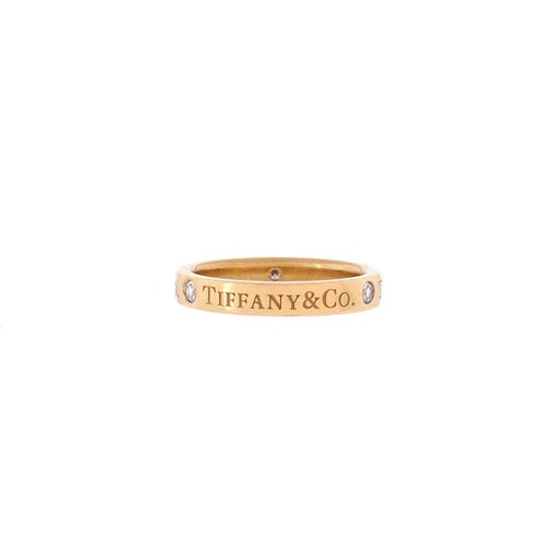 Tiffany & Co. Logo Band Ring Yellow Gold with Diamonds 3mm