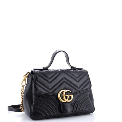 Gucci GG Marmont Top Handle Flap Bag Matelasse Leather Small