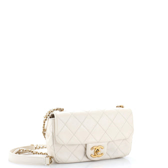 Chanel Crystal Pearls Chain Flap Bag Quilted Calfskin Small