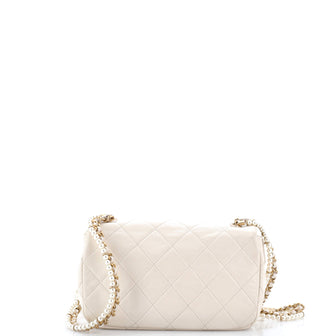 Chanel Crystal Pearls Chain Flap Bag Quilted Calfskin Small