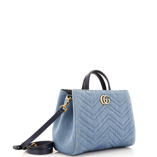 Gucci Pearly GG Marmont Tote Matelasse Denim Small