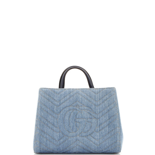 Gucci Pearly GG Marmont Tote Matelasse Denim Small