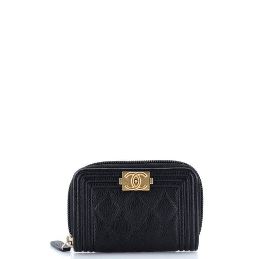 Chanel Boy Zip Around Wallet Quilted Caviar Small