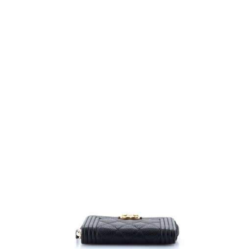 Chanel Boy Zip Around Wallet Quilted Caviar Small