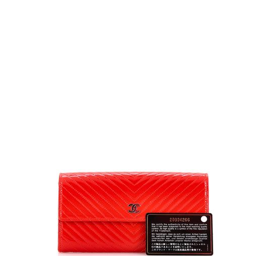 Chanel CC Gusset Flap Wallet Chevron Patent Long