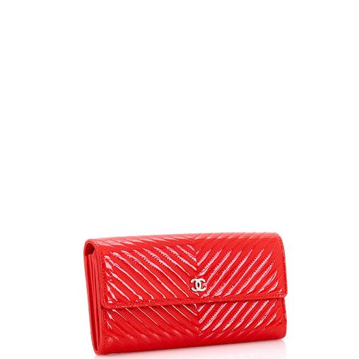 Chanel CC Gusset Flap Wallet Chevron Patent Long