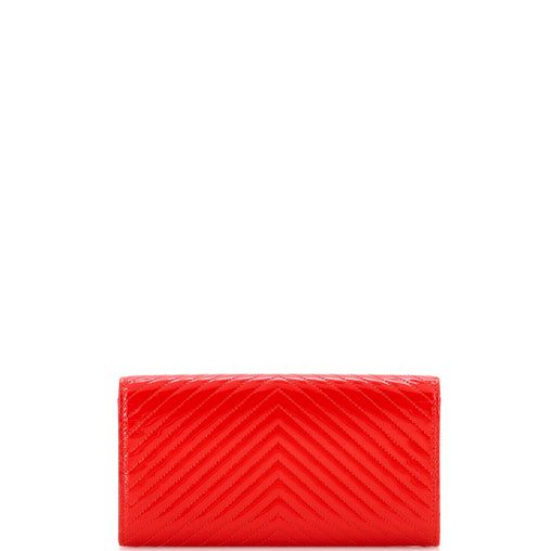 Chanel CC Gusset Flap Wallet Chevron Patent Long