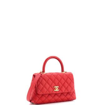 Chanel Coco Top Handle Bag Quilted Caviar with Lizard Embossed Handle Mini