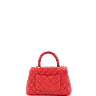 Chanel Coco Top Handle Bag Quilted Caviar with Lizard Embossed Handle Mini