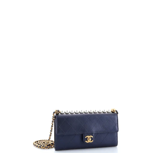 Chanel Chic Pearls Clutch with Chain Quilted Goatskin