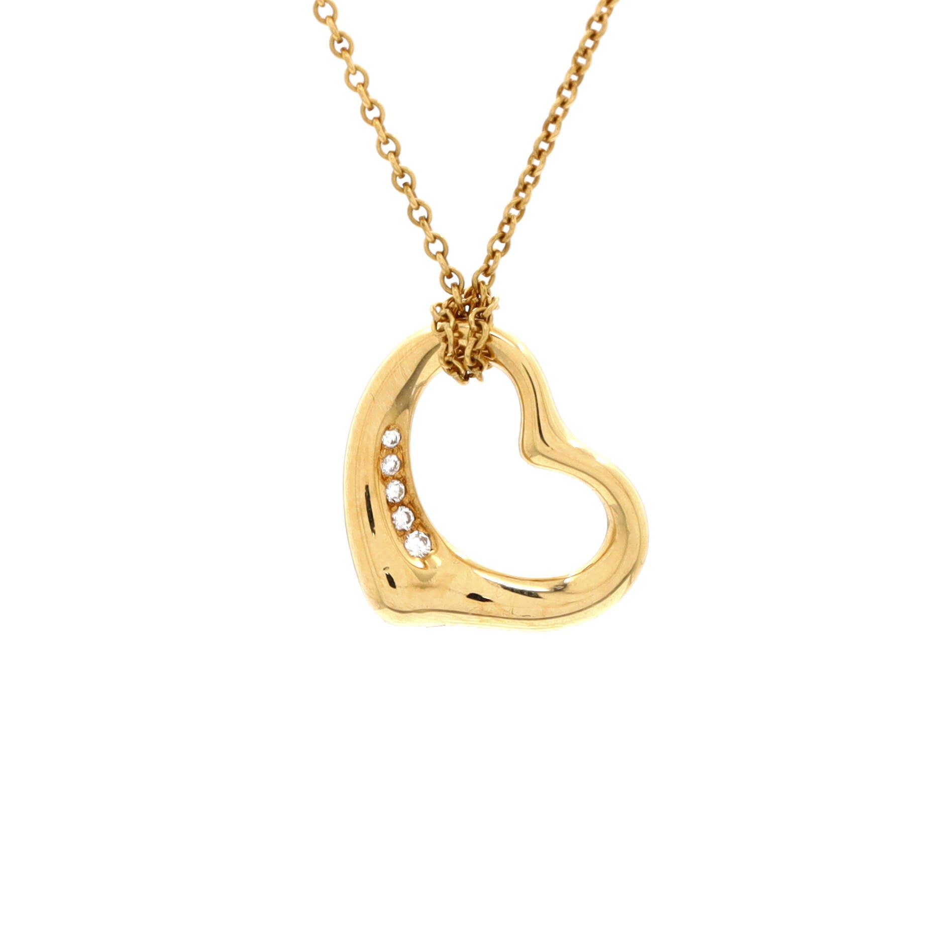 Tiffany & Co. Elsa Peretti Open Heart 5 Diamonds Pendant Necklace 18K Yellow Gold and Diamonds