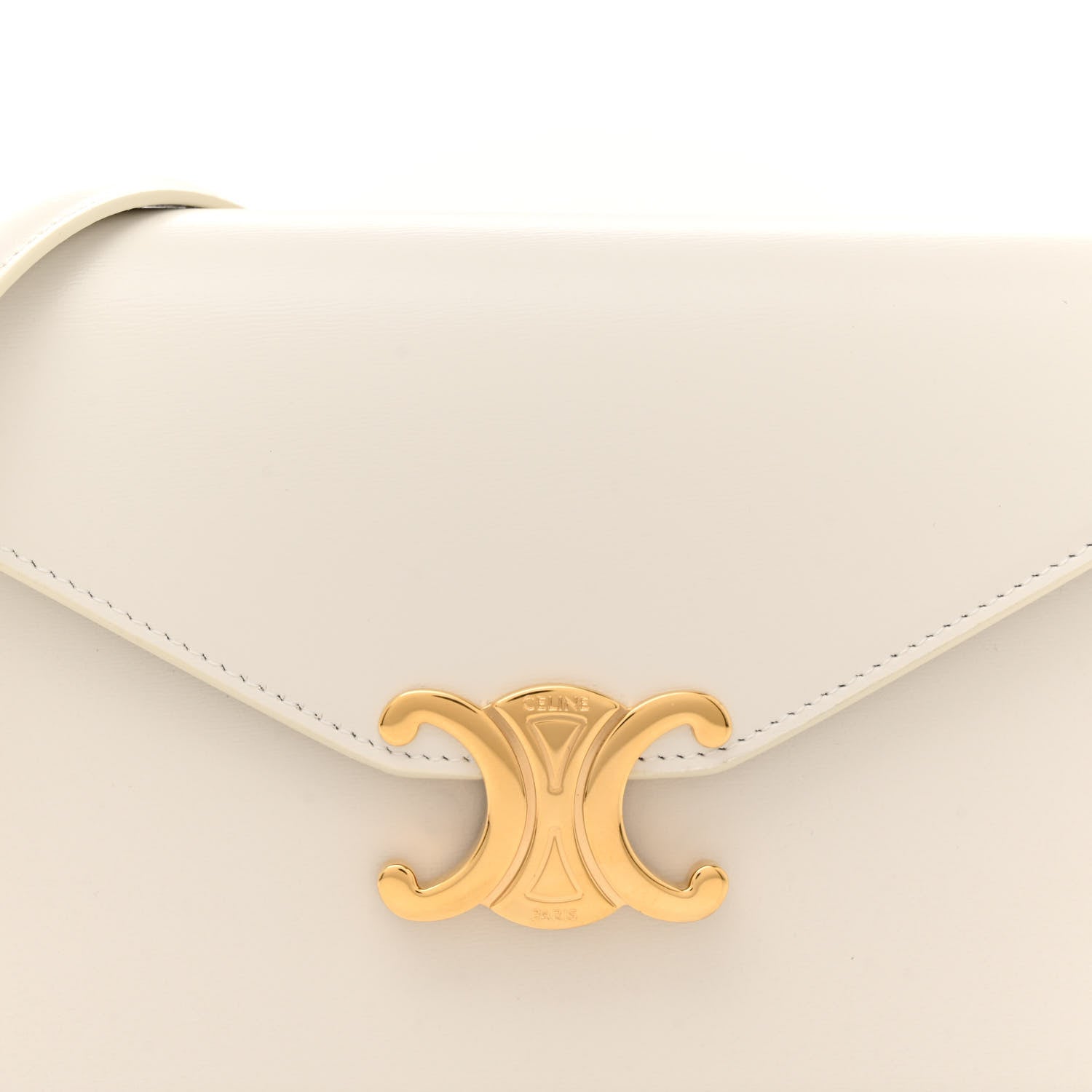 New Celine Shiny Calfskin Triomphe Margo Wallet on Chain White