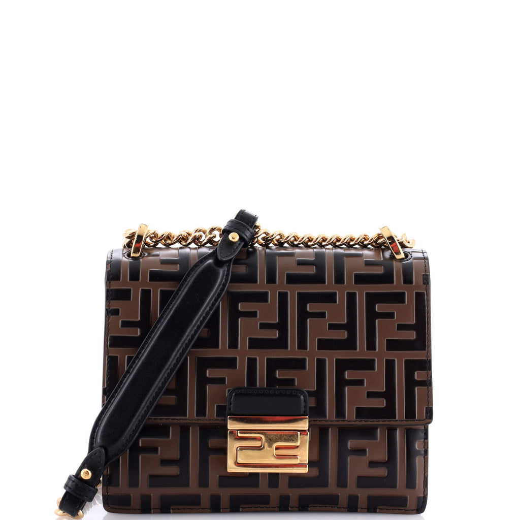 Fendi Kan U Shoulder Bag Zucca Embossed Leather Small
