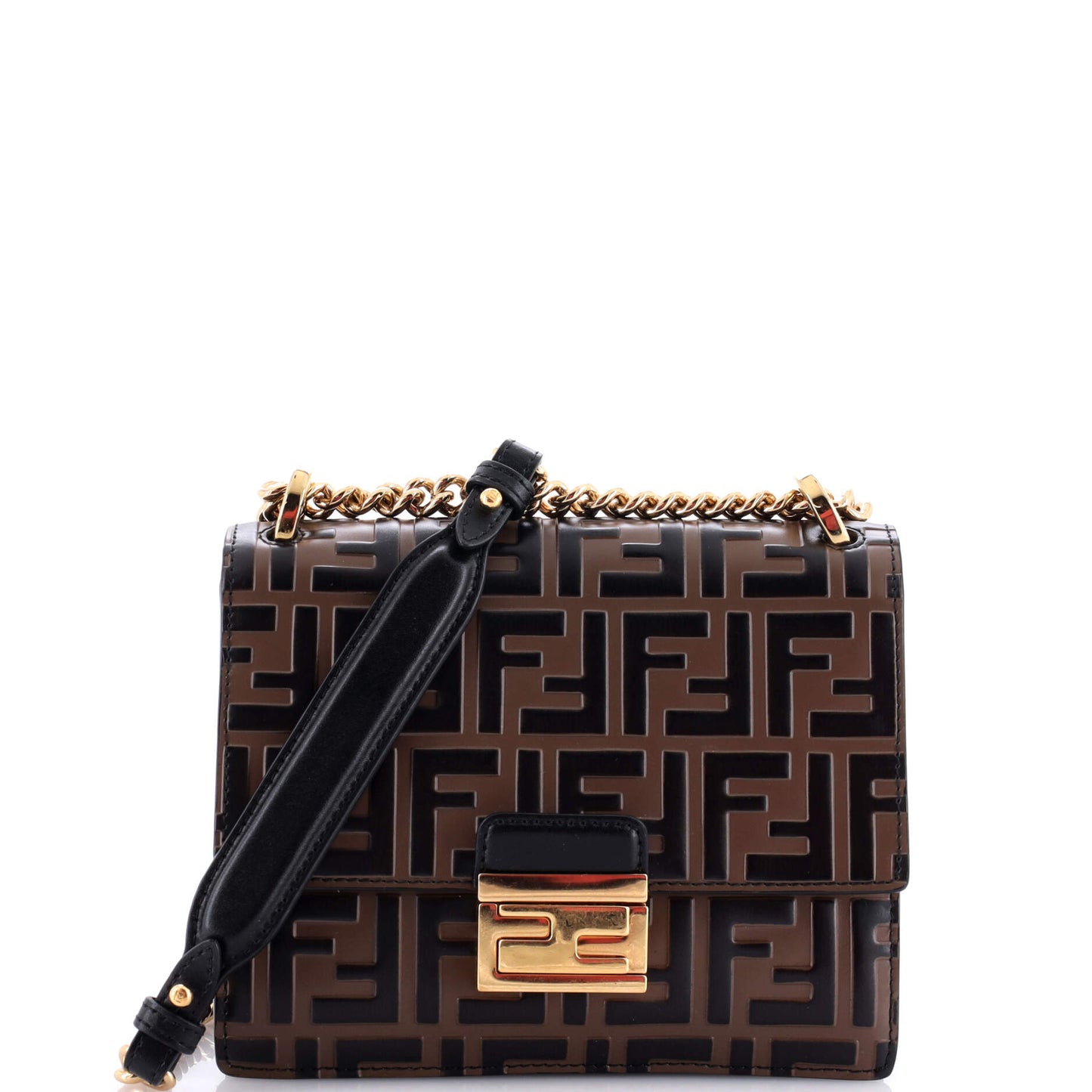 Fendi Kan U Shoulder Bag Zucca Embossed Leather Small