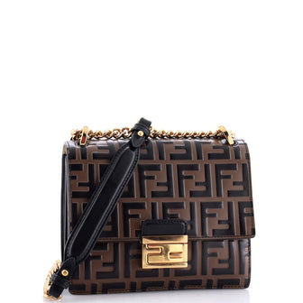Fendi Kan U Shoulder Bag Zucca Embossed Leather Small
