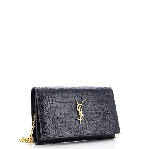 Saint Laurent Classic Monogram Wallet on Chain Crocodile Embossed Leather