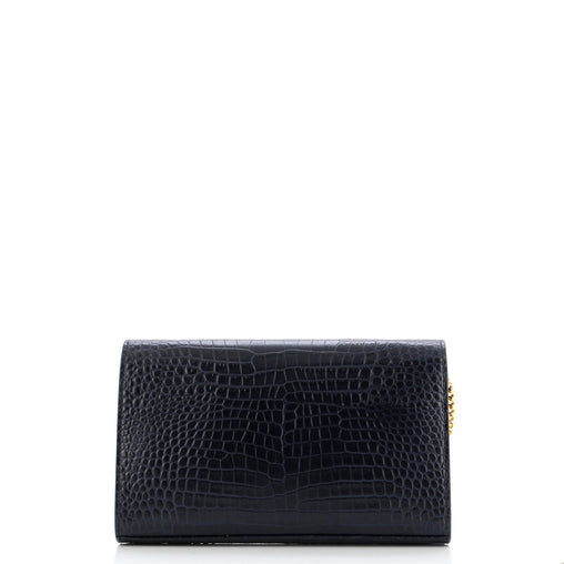 Saint Laurent Classic Monogram Wallet on Chain Crocodile Embossed Leather