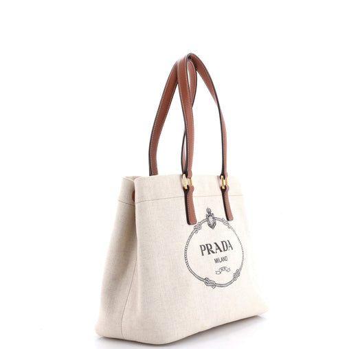 Prada Logo Open Tote Canvas with Leather Medium