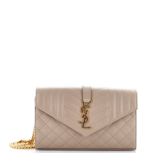 Saint Laurent Classic Monogram Chain Wallet Mixed Matelasse Leather Medium