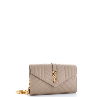 Saint Laurent Classic Monogram Chain Wallet Mixed Matelasse Leather Medium