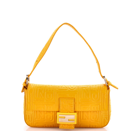 Fendi Baguette Bag Logo Embossed Leather Small