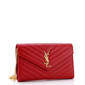 Saint Laurent Classic Monogram Wallet on Chain Matelasse Chevron Leather Medium