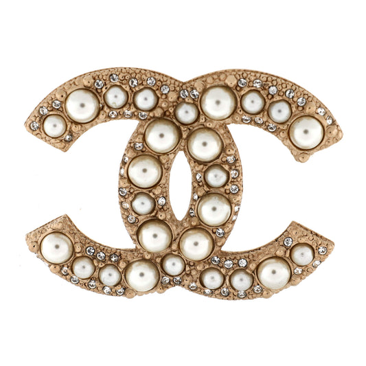 Chanel CC Brooch Metal with Crystals and Faux Pearls