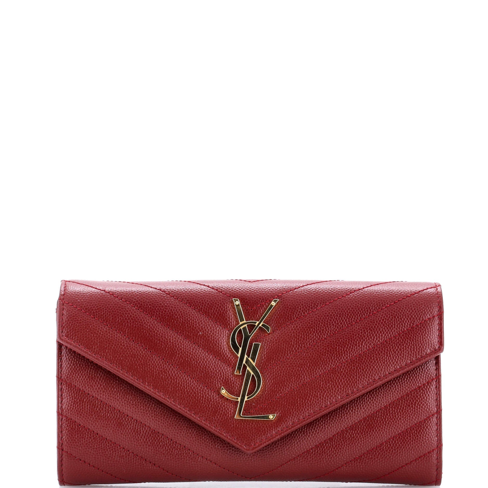 Saint Laurent Classic Monogram Flap Wallet Matelasse Chevron Leather Large