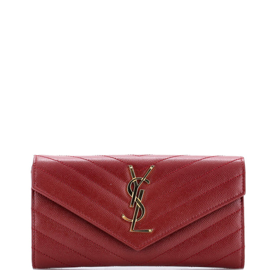 Saint Laurent Classic Monogram Flap Wallet Matelasse Chevron Leather Large
