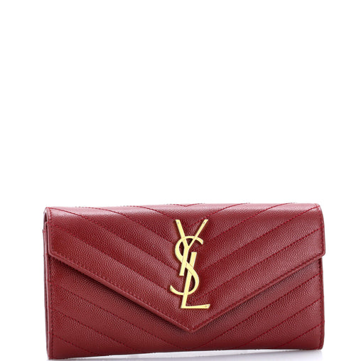 Saint Laurent Classic Monogram Flap Wallet Matelasse Chevron Leather Large