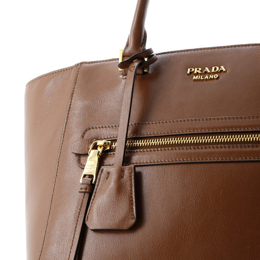 Prada Front Pocket Convertible Tote Glace Calf Small