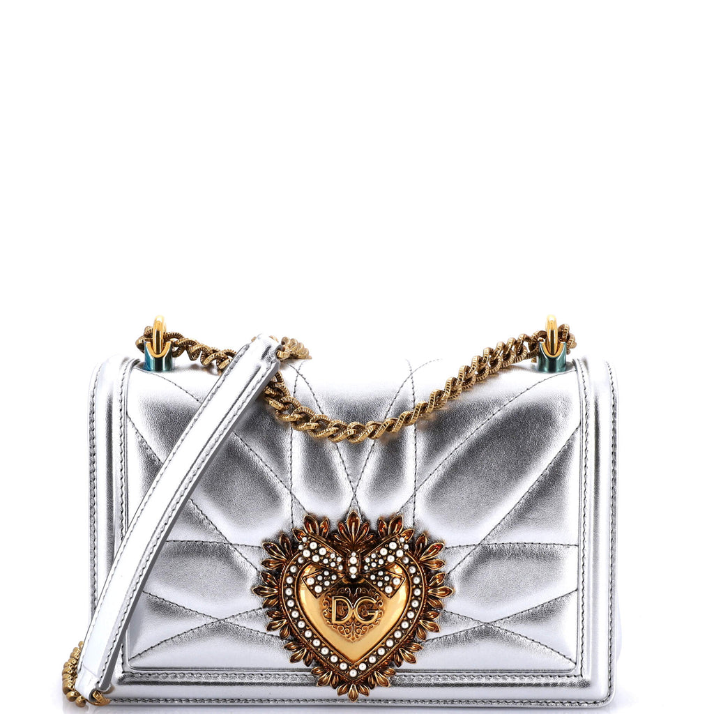 Dolce & Gabbana Devotion Full Flap Shoulder Bag Quilted Leather Small