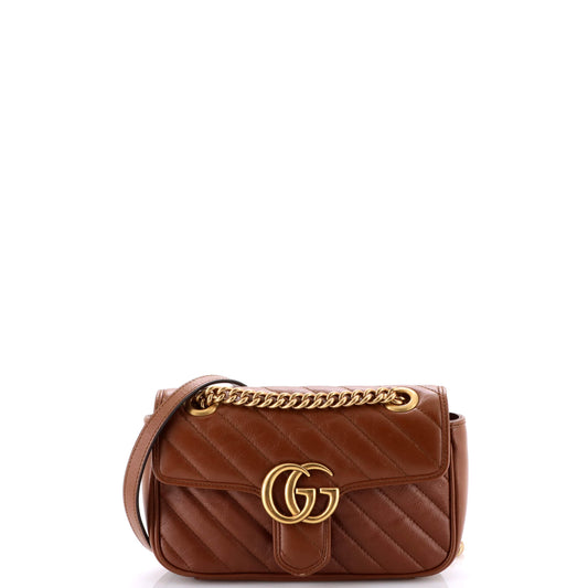 Gucci GG Marmont Flap Bag Diagonal Quilted Leather Mini