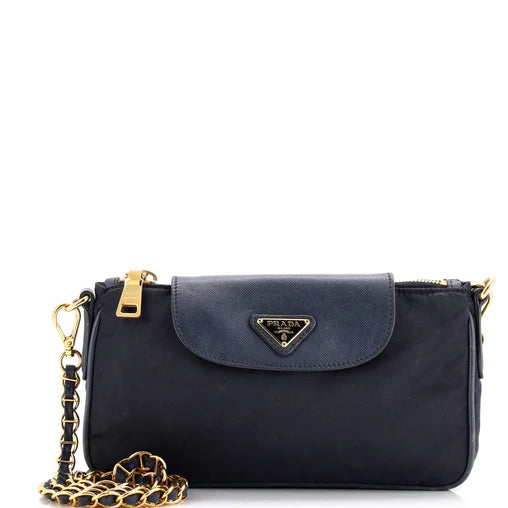 Prada Chain Crossbody Bag Tessuto and Saffiano Leather Small