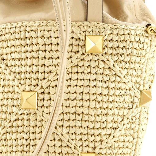 Valentino Garavani Roman Stud Bucket Bag Raffia and Leather
