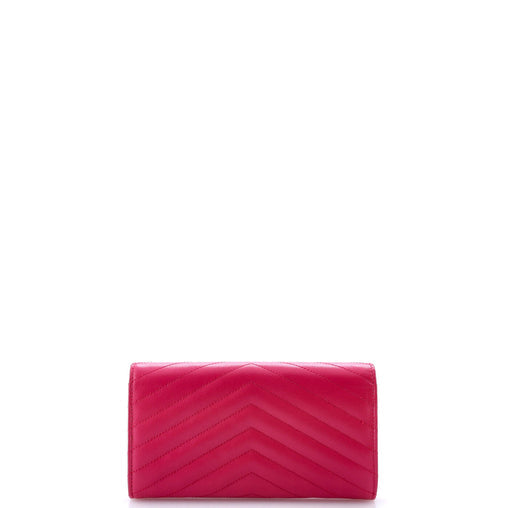 Saint Laurent Classic Monogram Flap Wallet Matelasse Chevron Leather Large