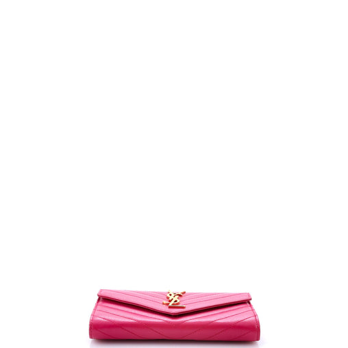 Saint Laurent Classic Monogram Flap Wallet Matelasse Chevron Leather Large