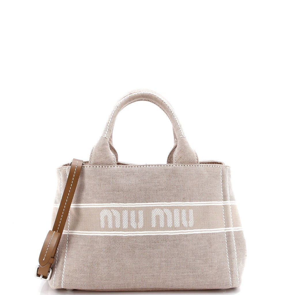 Miu Miu Logo Convertible Tote Printed Denim Medium