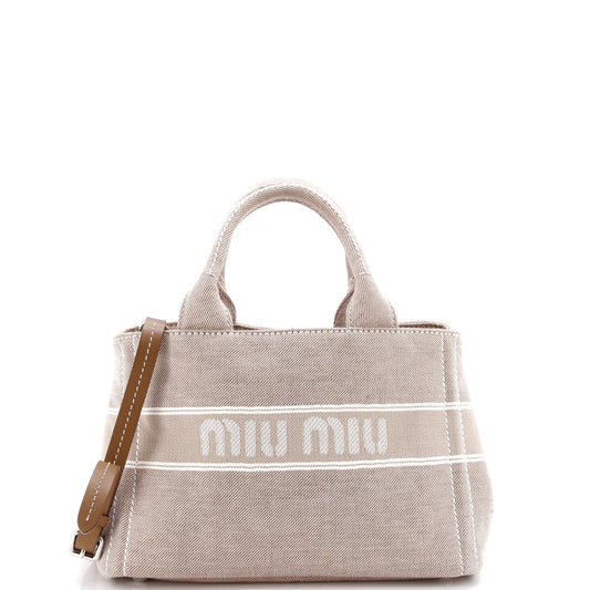 Miu Miu Logo Convertible Tote Printed Denim Medium