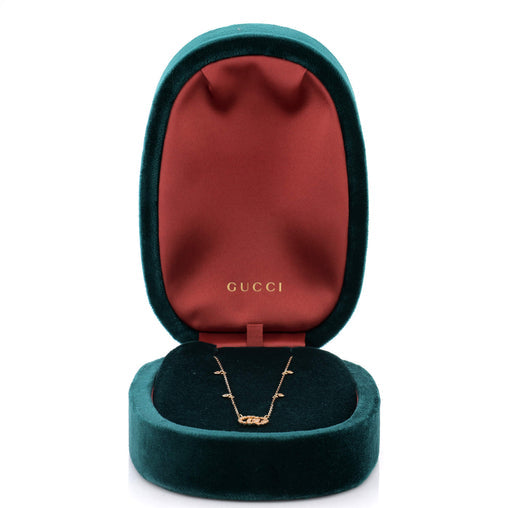 Gucci GG Running Station Necklace 18K Yellow Gold with Diamonds