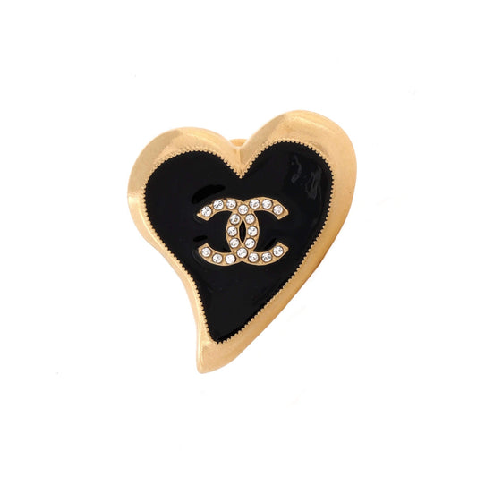 Chanel CC Heart Pin Brooch Metal and Enamel with Crystals