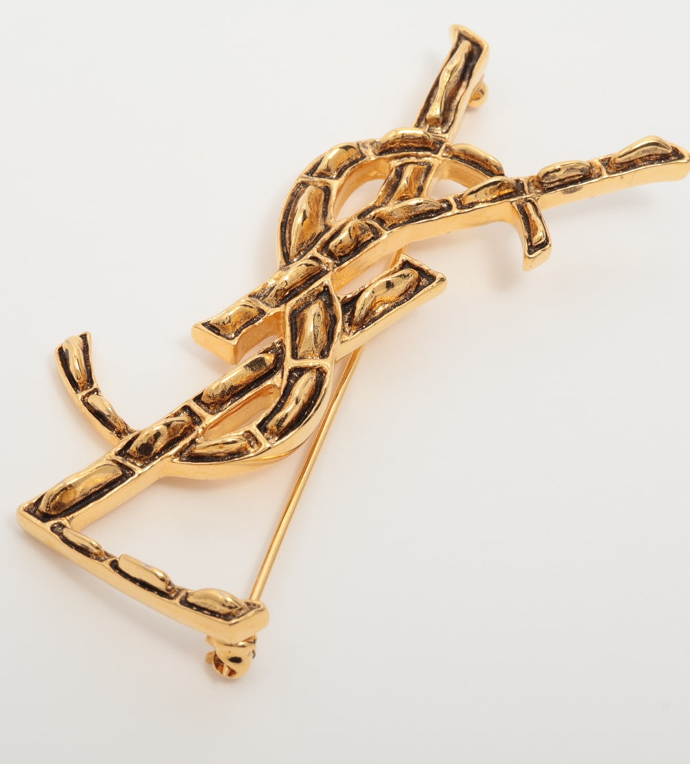 Saint Laurent Paris YSL logo Brooch GP Gold Wears