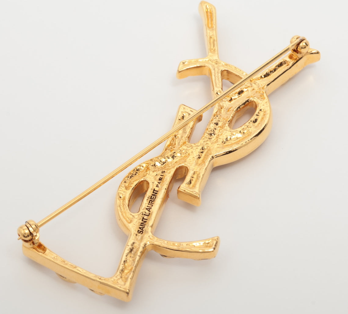 Saint Laurent Paris YSL logo Brooch GP Gold Wears