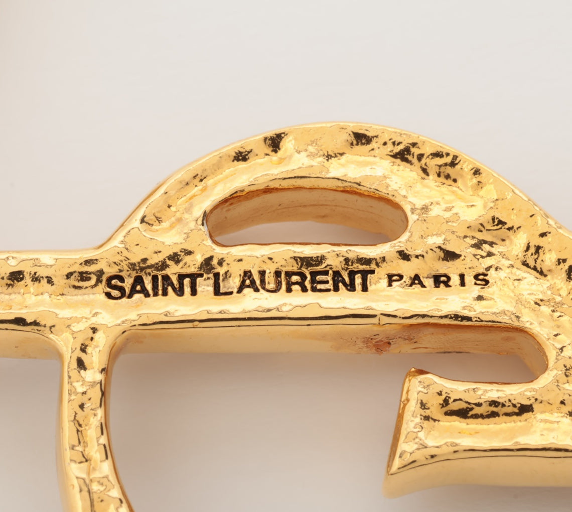 Saint Laurent Paris YSL logo Brooch GP Gold Wears