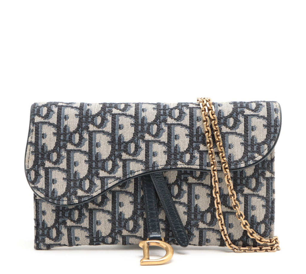 Christian Dior Oblique Canvas & Leather Chain Wallet Navy