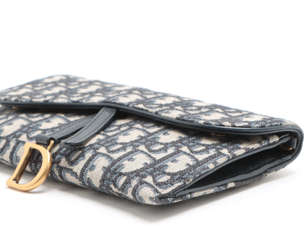 Christian Dior Oblique Canvas & Leather Chain Wallet Navy