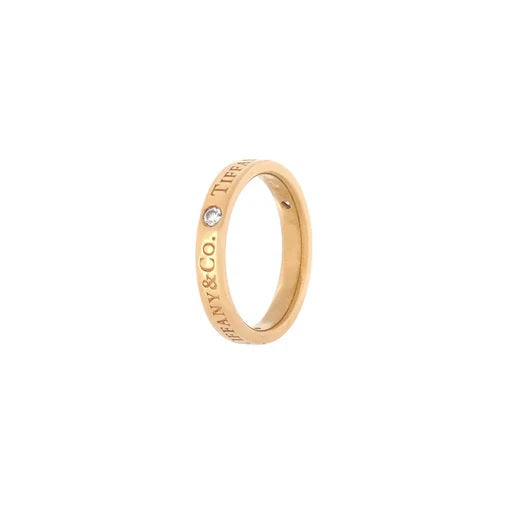Tiffany & Co. Logo Band Ring Yellow Gold with Diamonds 3mm