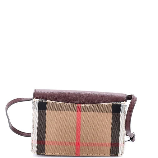 Burberry Hampshire Wallet on Strap Leather and House Check Canvas